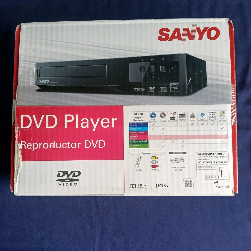 Sanyo DVD Player, Reproductor DVD, FWDP105F HDMI Compatible TESTED No Remote